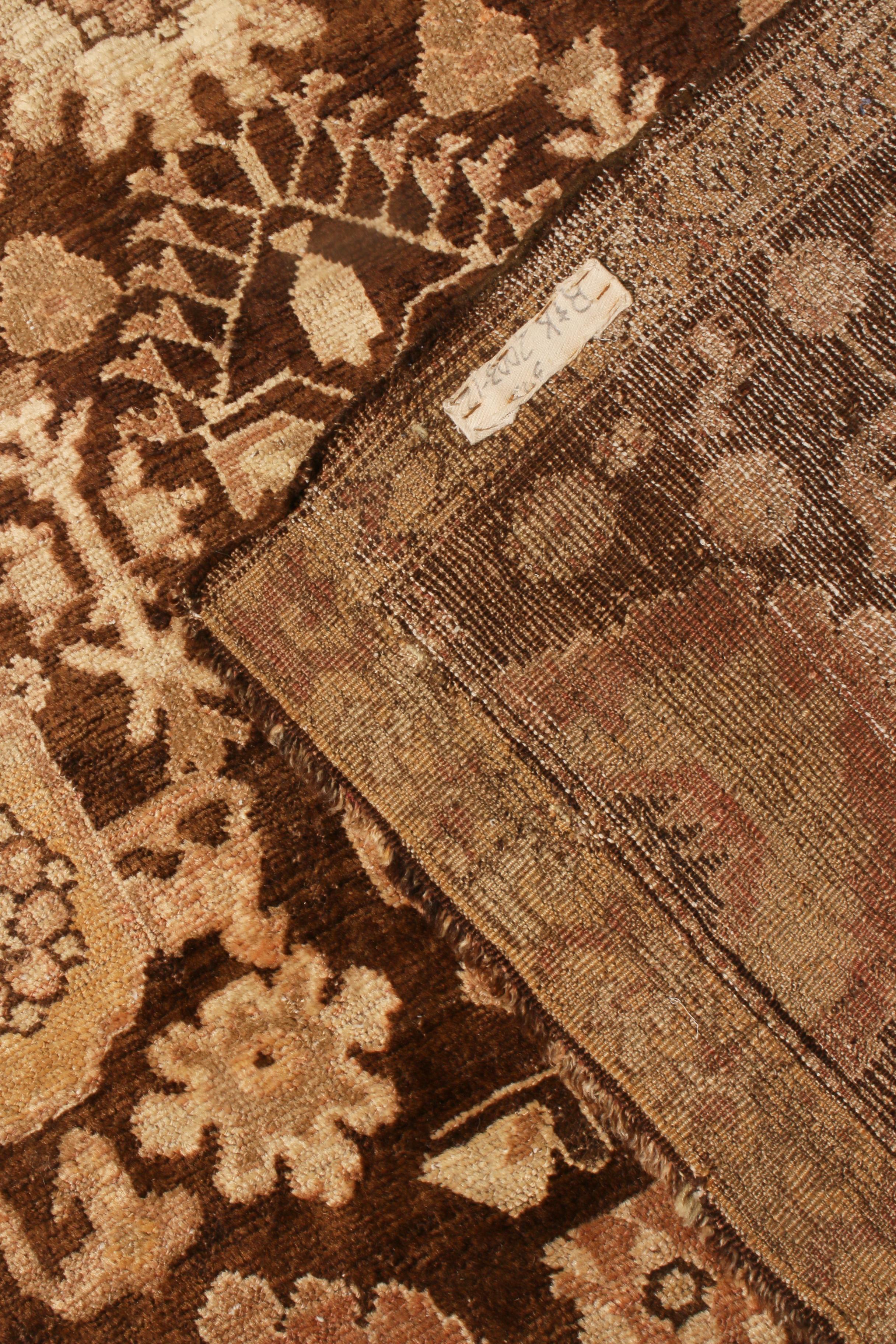 Antique Karabagh Brown and Beige Geometric-Floral Wool Runner 2