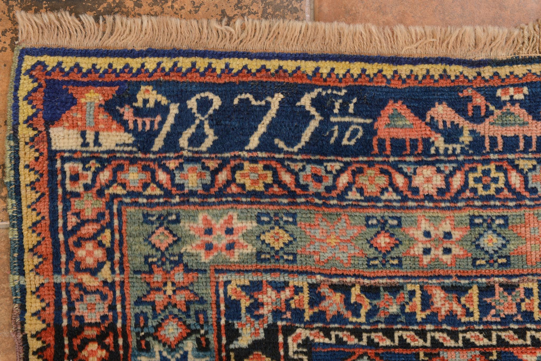 19th Century Antique Karabagh Carpet, Dated 1875 For Sale