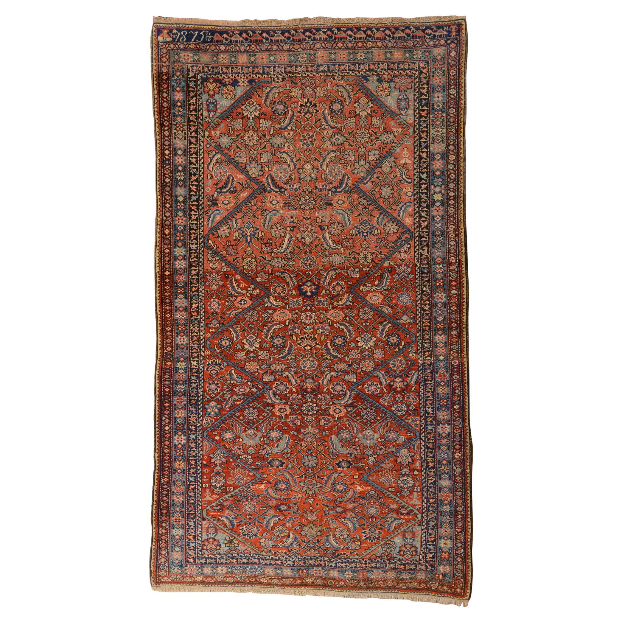Alfombra antigua de Karabagh, fechada en 1875