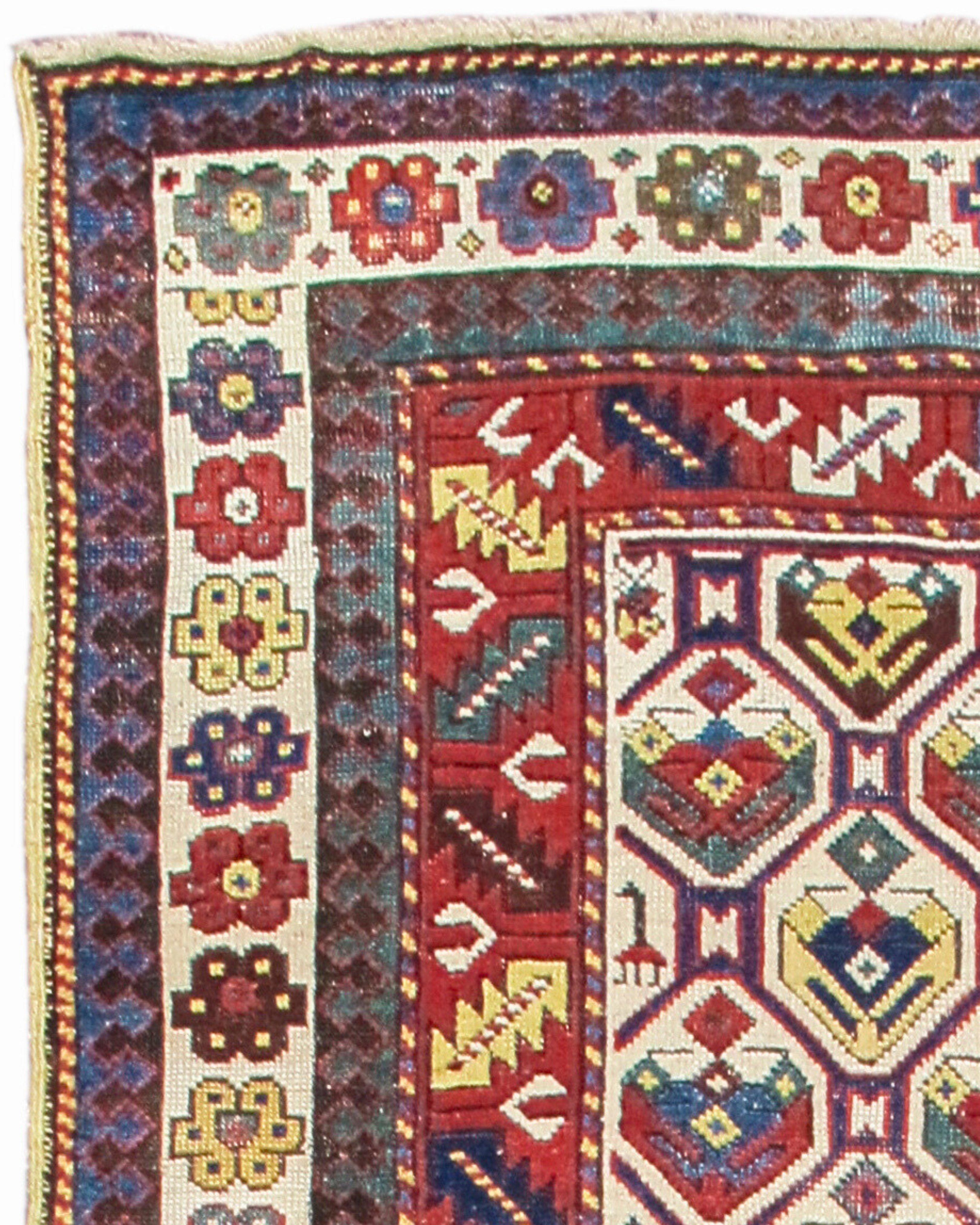 Hand-Woven Antique Karabagh Caucasian Rug, Late 19th Century For Sale