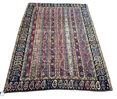 Antique Karabagh Caucasian Rug with Tribal Stripe Motif Circa 1850