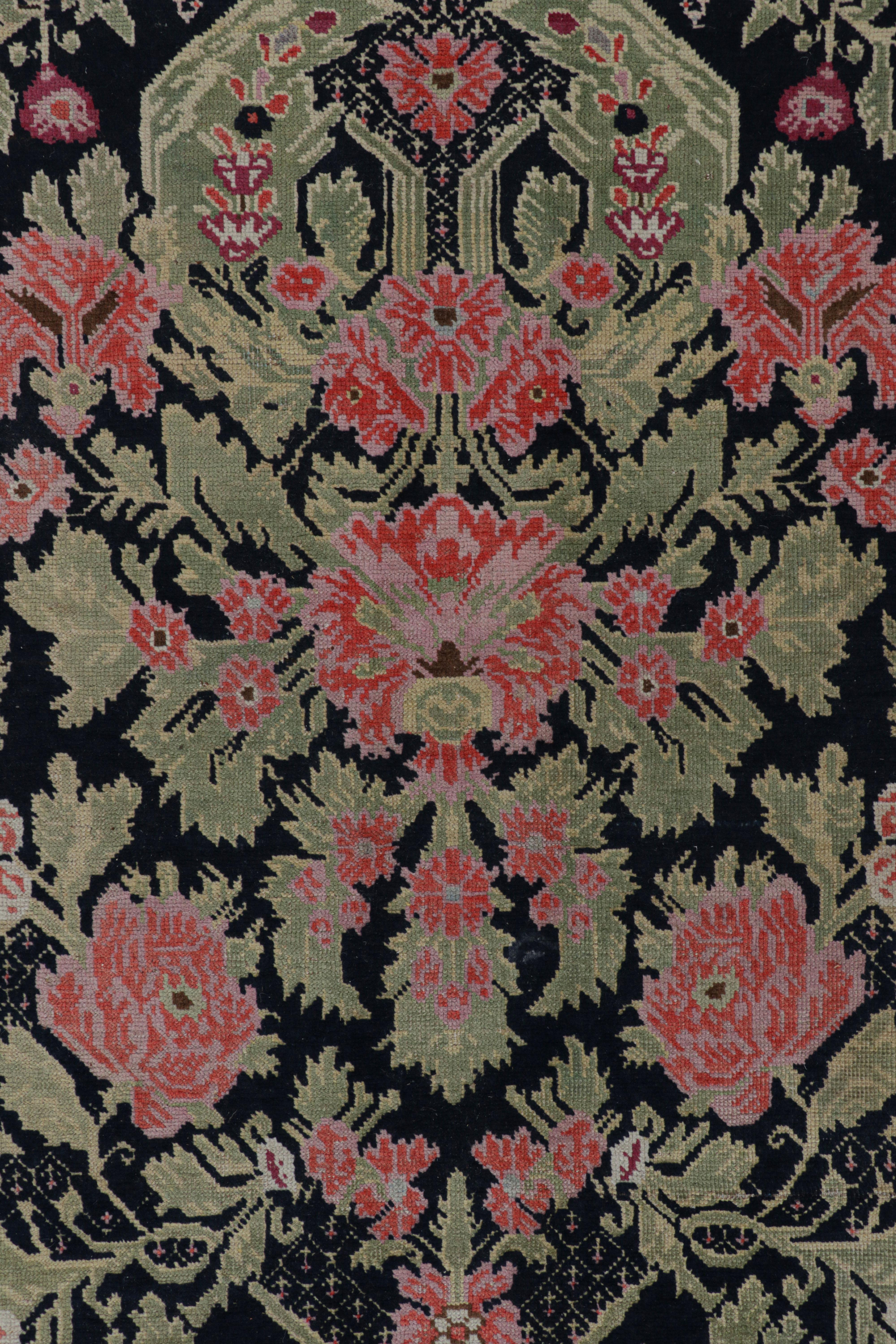Late 19th Century Antique Karabagh Extra-Long Runner Rug in Black with Florals - Rug & Kilim For Sale