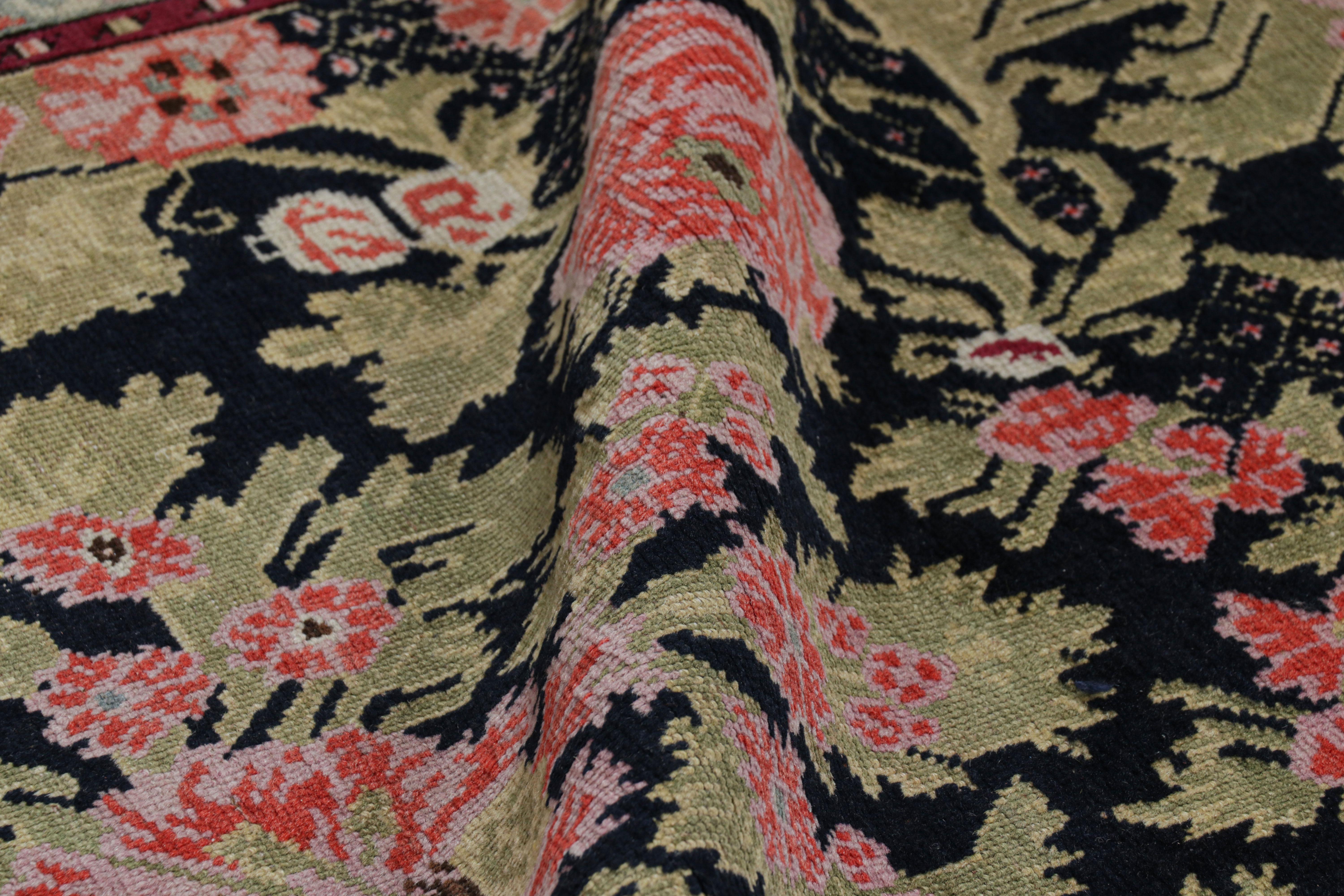 Wool Antique Karabagh Extra-Long Runner Rug in Black with Florals - Rug & Kilim For Sale