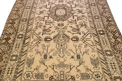Tapis en laine géométrique beige antique Karabagh fait à la main