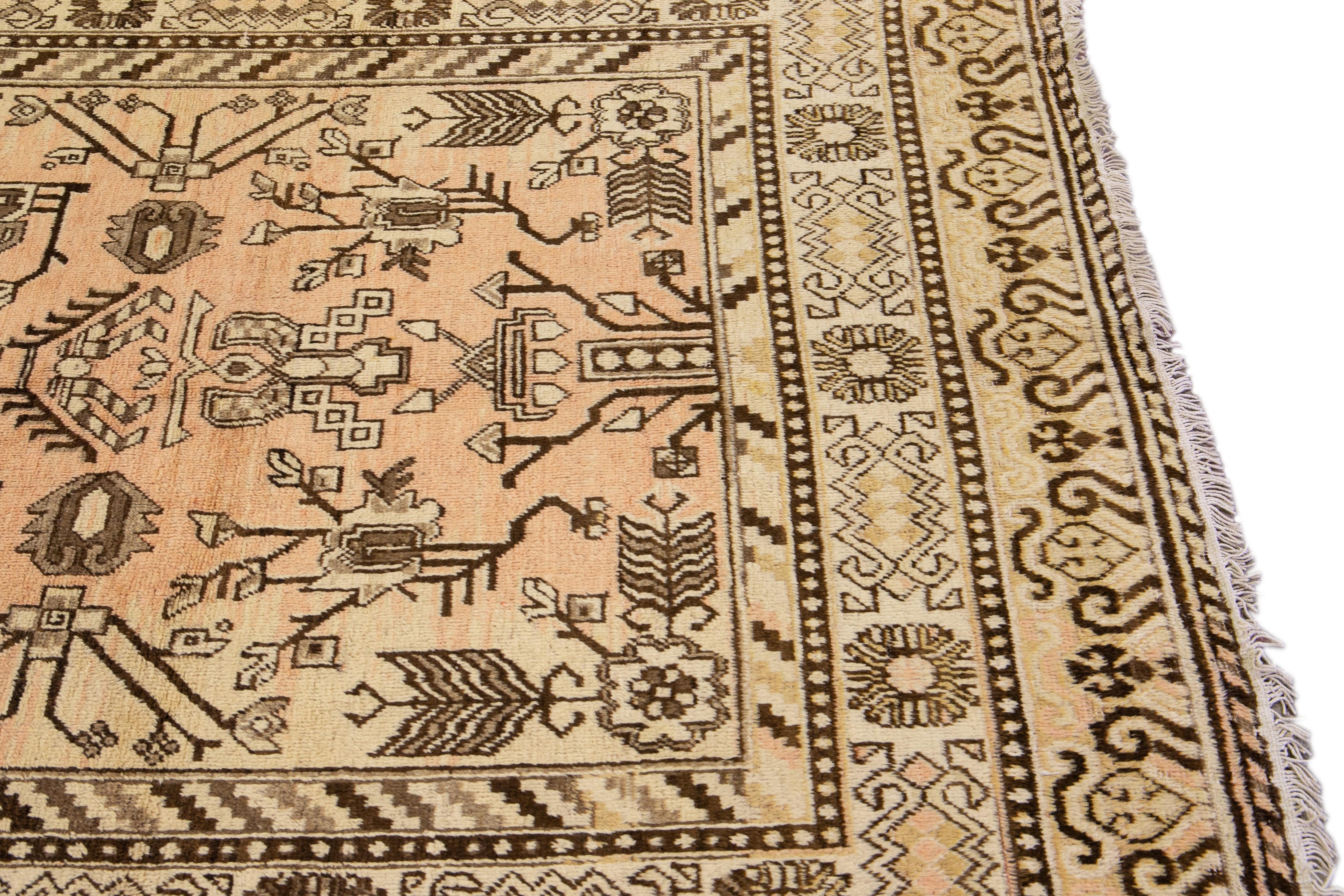 Antique Karabagh Handmade Beige Geometric Wool Rug In Excellent Condition For Sale In Norwalk, CT