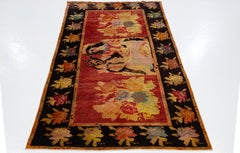 Antique Karabagh Handmade Pictorial Designed Red Wool Runner