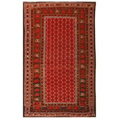 Antique Karabagh in Floral Red and Brown Wool Rug