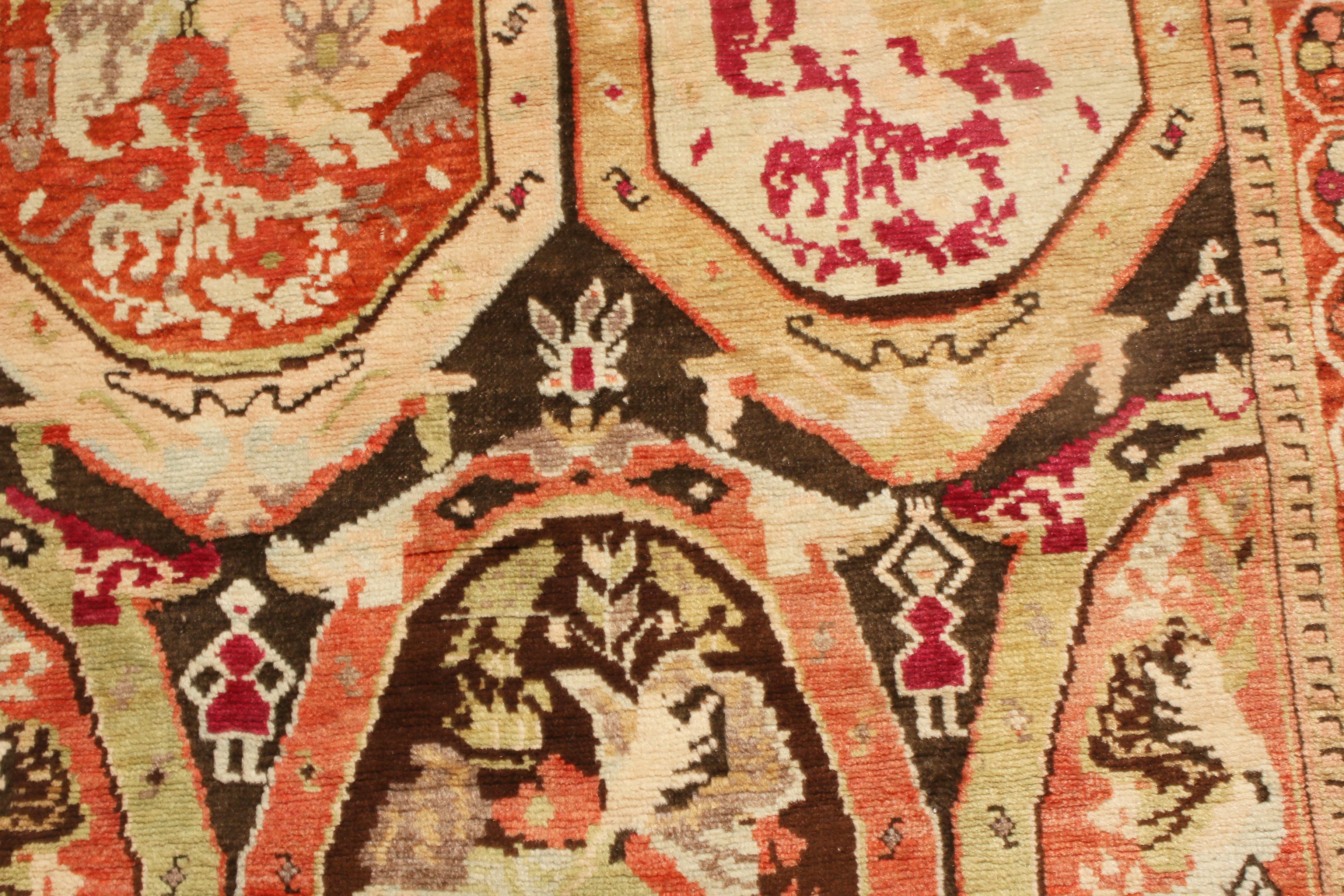 Hand-Knotted Antique Karabagh Magenta and Brown Wool Runner