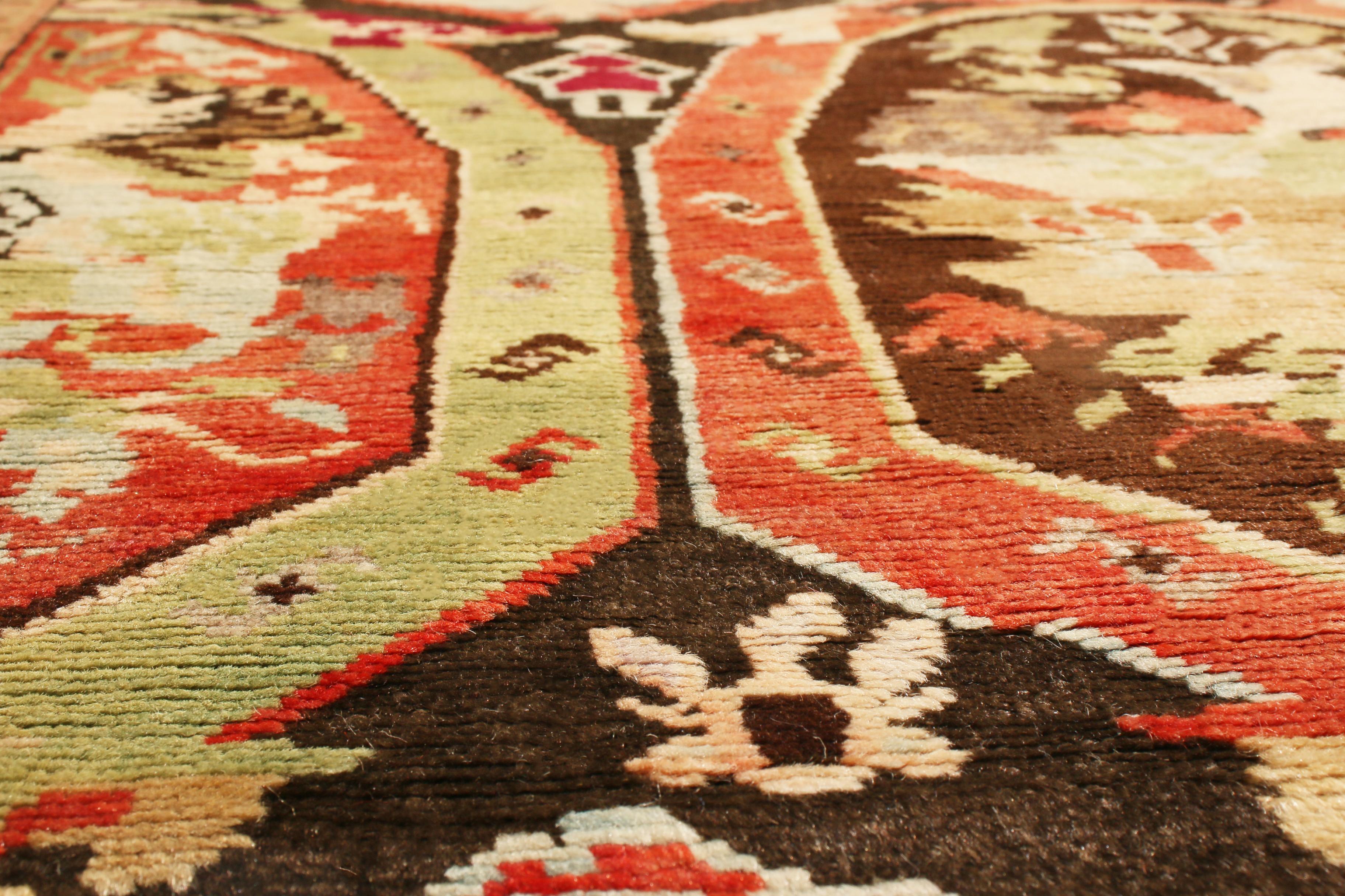 Antique Karabagh Magenta and Brown Wool Runner In Good Condition In Long Island City, NY