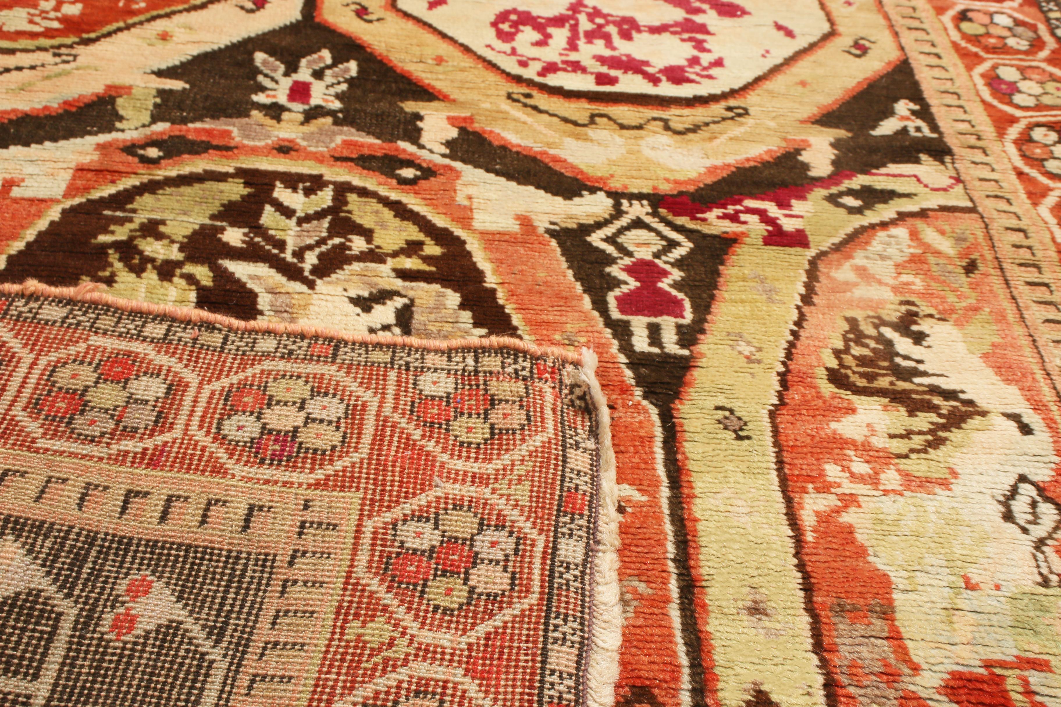 Late 19th Century Antique Karabagh Magenta and Brown Wool Runner Geometric Pattern by Rug & Kilim