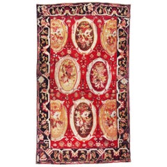 Antique Karabagh Red and Beige Wool Rug with Floral Cartouches