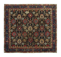 Antique Karabagh Rug, Dense Medallion Lattice in Midnight & Crimson-Rug & Kilim