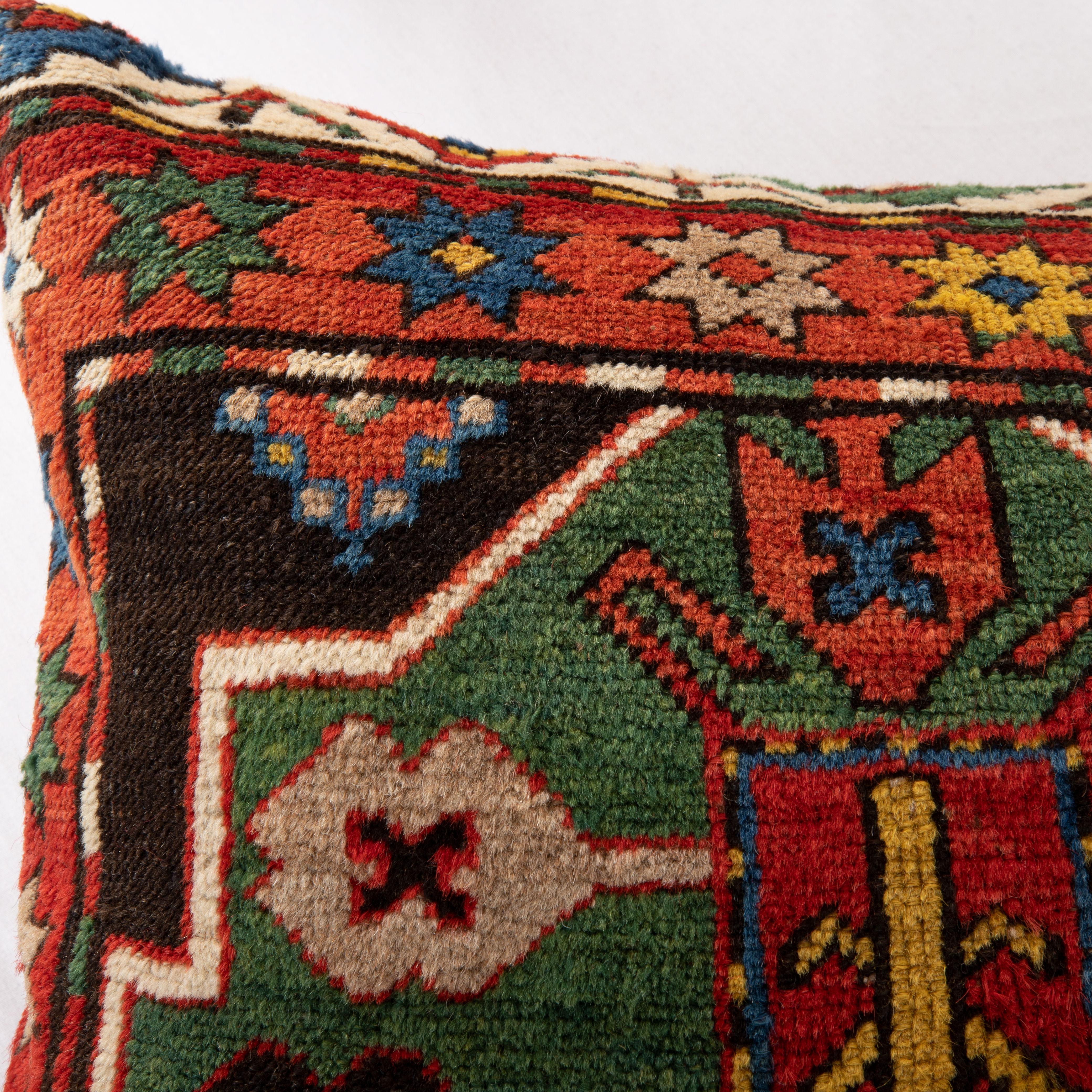 Hand-Woven Antique Karabagh Rug Pillow Cover, Early 20th For Sale