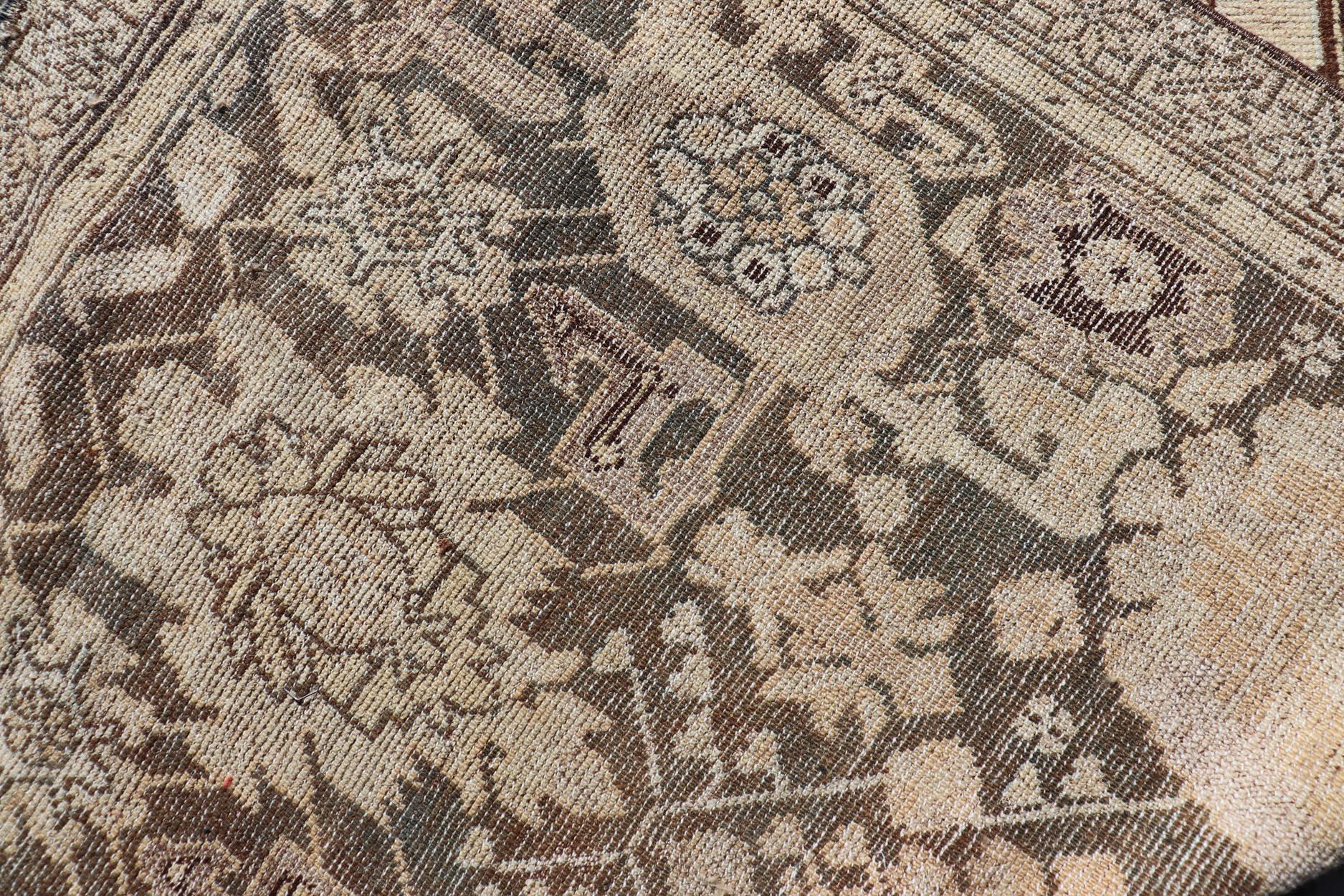 Antique Karabagh Runner with All-Over Floral Medallion Design in Brown and Tan For Sale 4