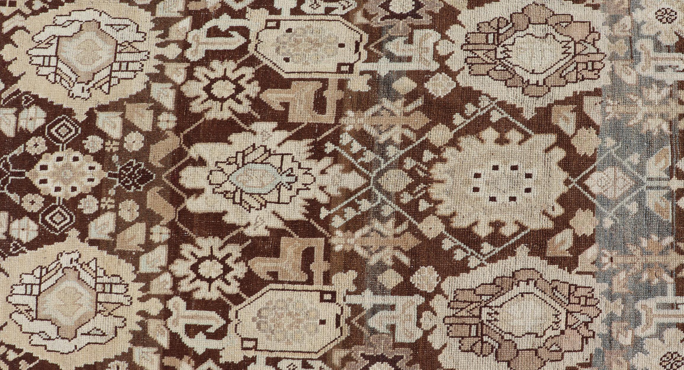Antique Karabagh Runner with All-Over Floral Medallion Design in Brown and Tan For Sale 1