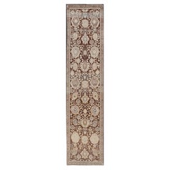 Antique Karabagh Runner with All-Over Floral Medallion Design in Brown and Tan
