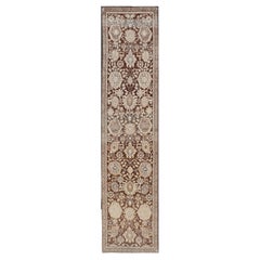 Antique Karabagh Runner with All-Over Floral Medallion Design in Brown and Tan
