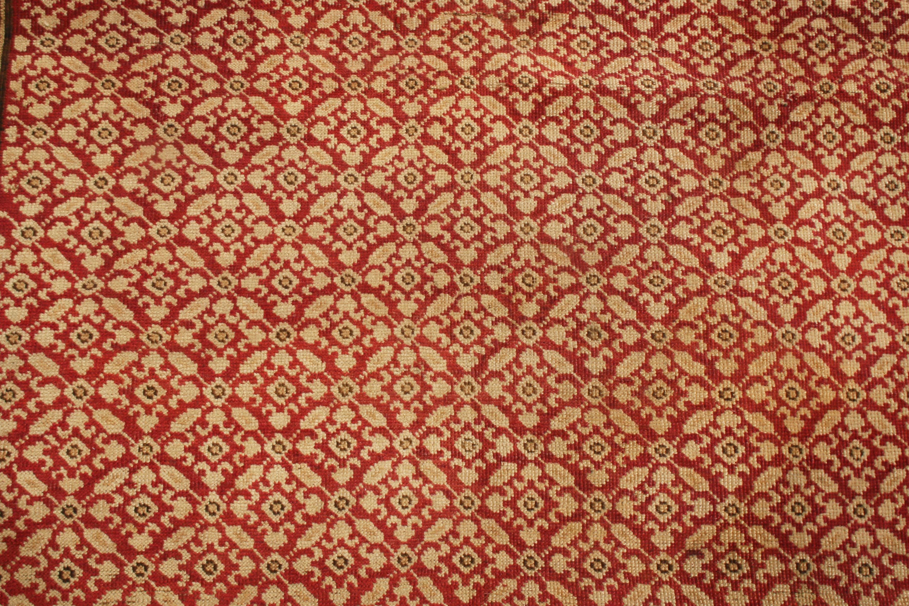 Hand-Knotted Antique Karabagh Traditional Red and Golden Beige Wool Rug