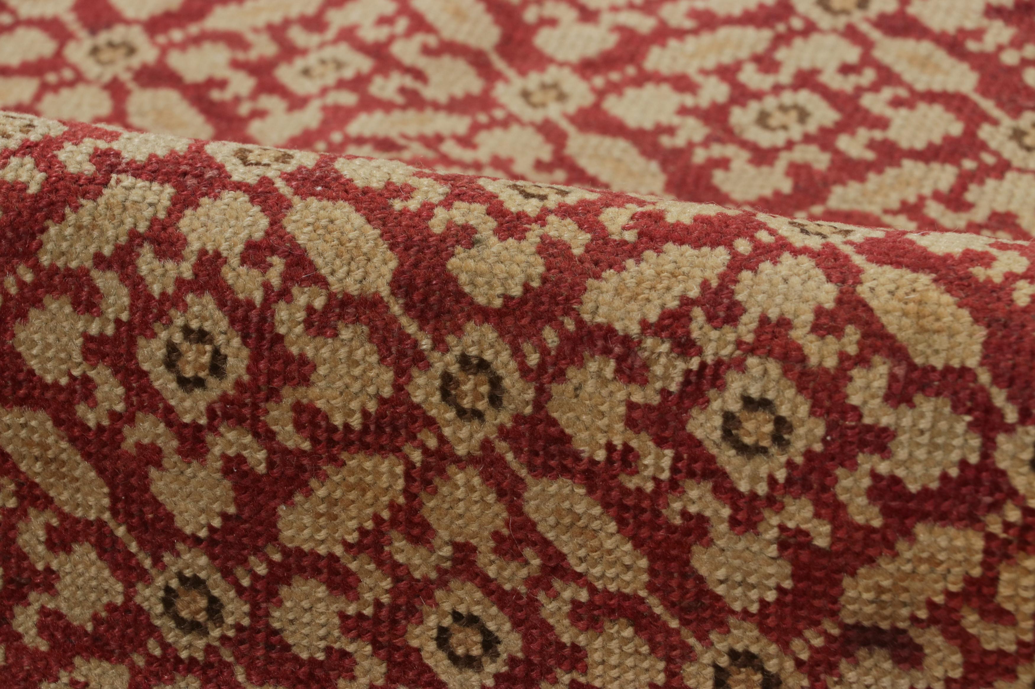 Wool Antique Karabagh Rug in Beige and Pink with Floral Patterns - Rug & Kilim For Sale