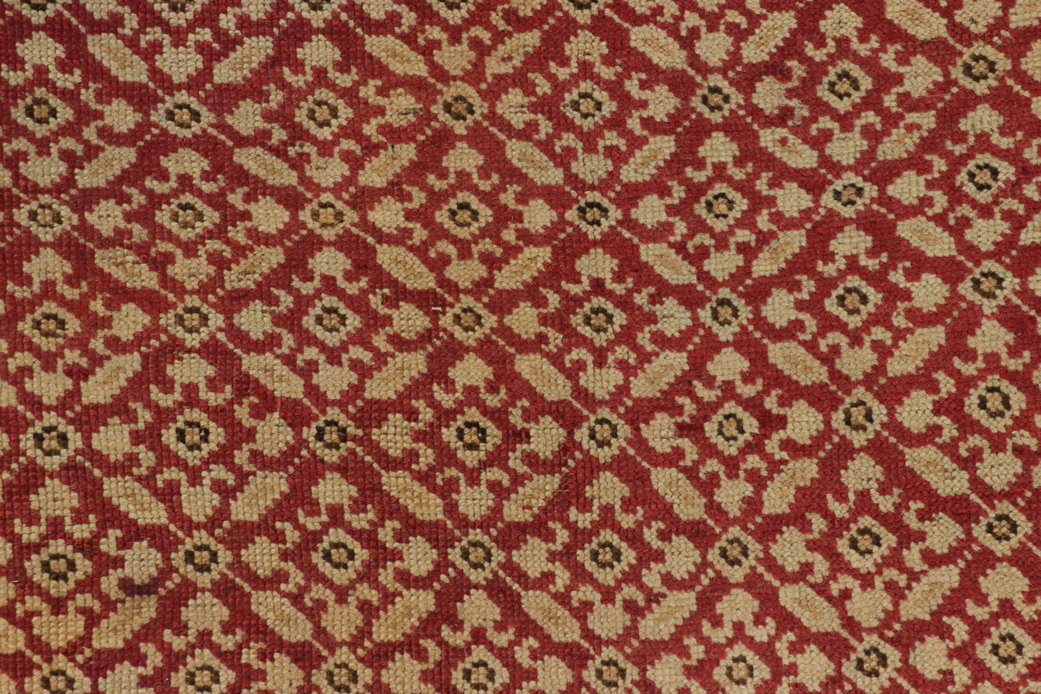 Scandinavian Modern Antique Karabagh Rug in Beige and Pink with Floral Patterns - Rug & Kilim For Sale