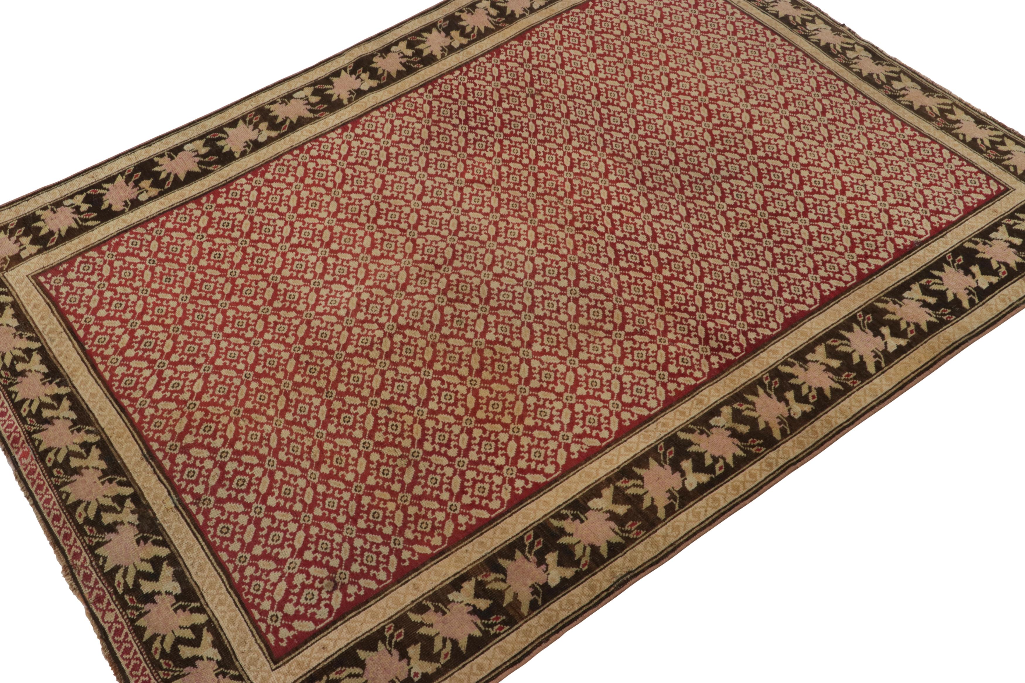 Russian Antique Karabagh Rug in Beige and Pink with Floral Patterns - Rug & Kilim For Sale