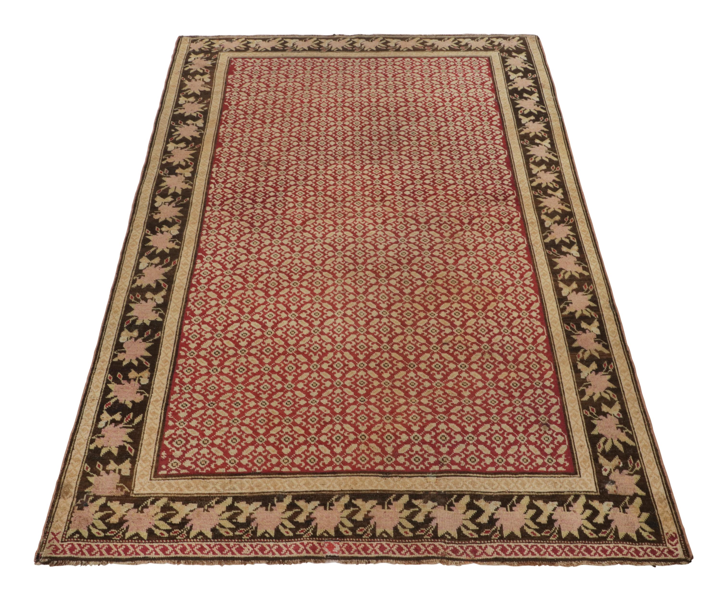Hand-Knotted Antique Karabagh Rug in Beige and Pink with Floral Patterns - Rug & Kilim For Sale