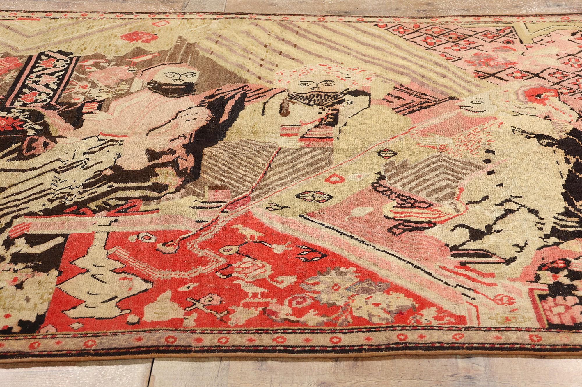 Antique Karabakh Pictorial Rug, King & Court Persian Tableau Carpet For Sale 1