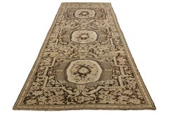 Antique Karabagh Handmade Designed Wool Runner In Brown