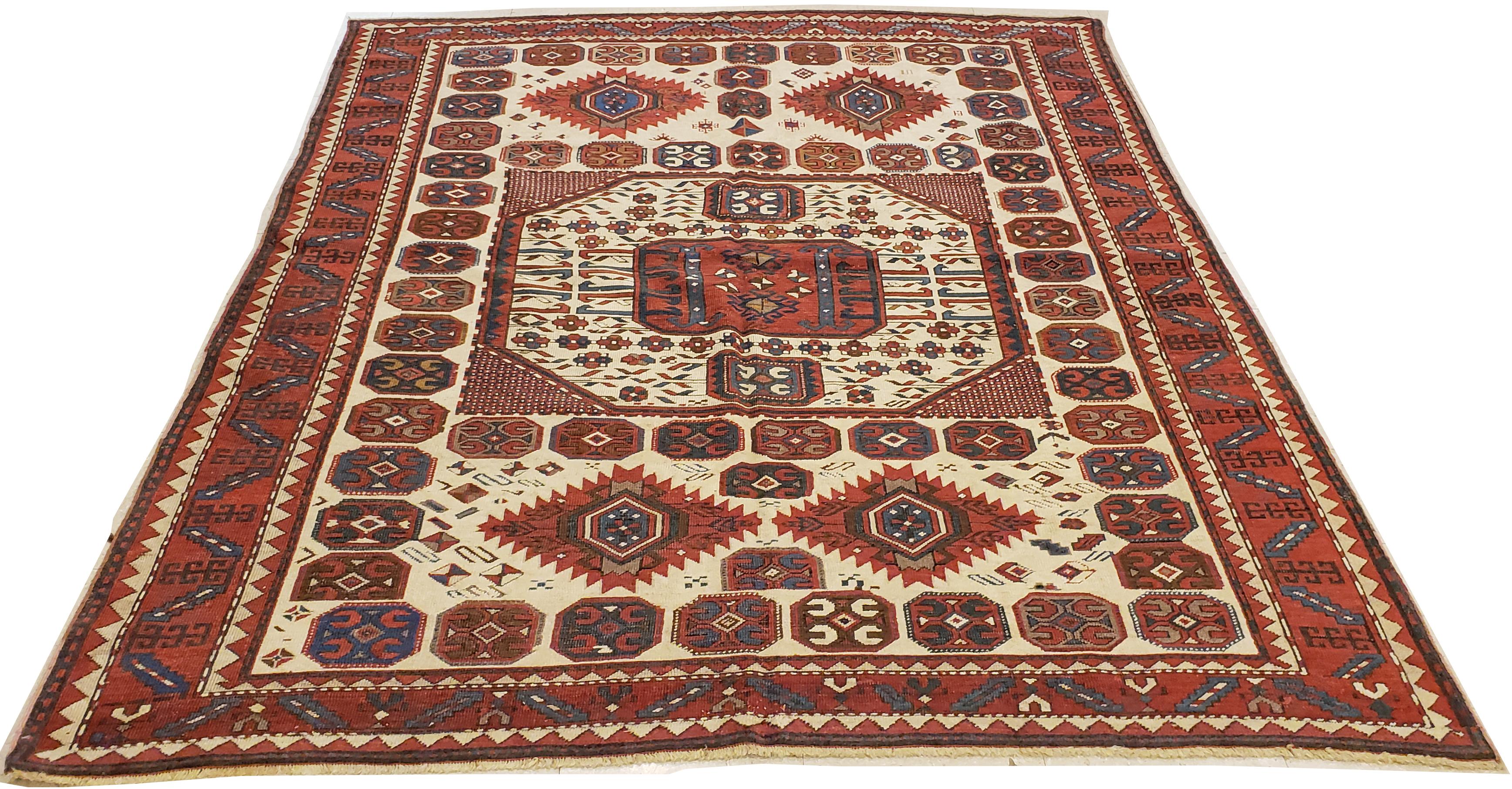 Karachov Kazak: A quite famous and seldom-found design type, usually attributed to the Armenian weavers of the high Caucasus Mountains. The best of the Karachov rugs (also spelled Karachoph) are stunning beautiful 19th century antique Oriental rugs,