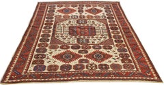 Antique Karachov Kazak Carpet, Handmade Wool, Rust, Ivory, Blue and Geometric