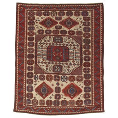 Antique Karachov Kazak Carpet, Handmade Wool, Rust, Ivory, Blue and Geometric