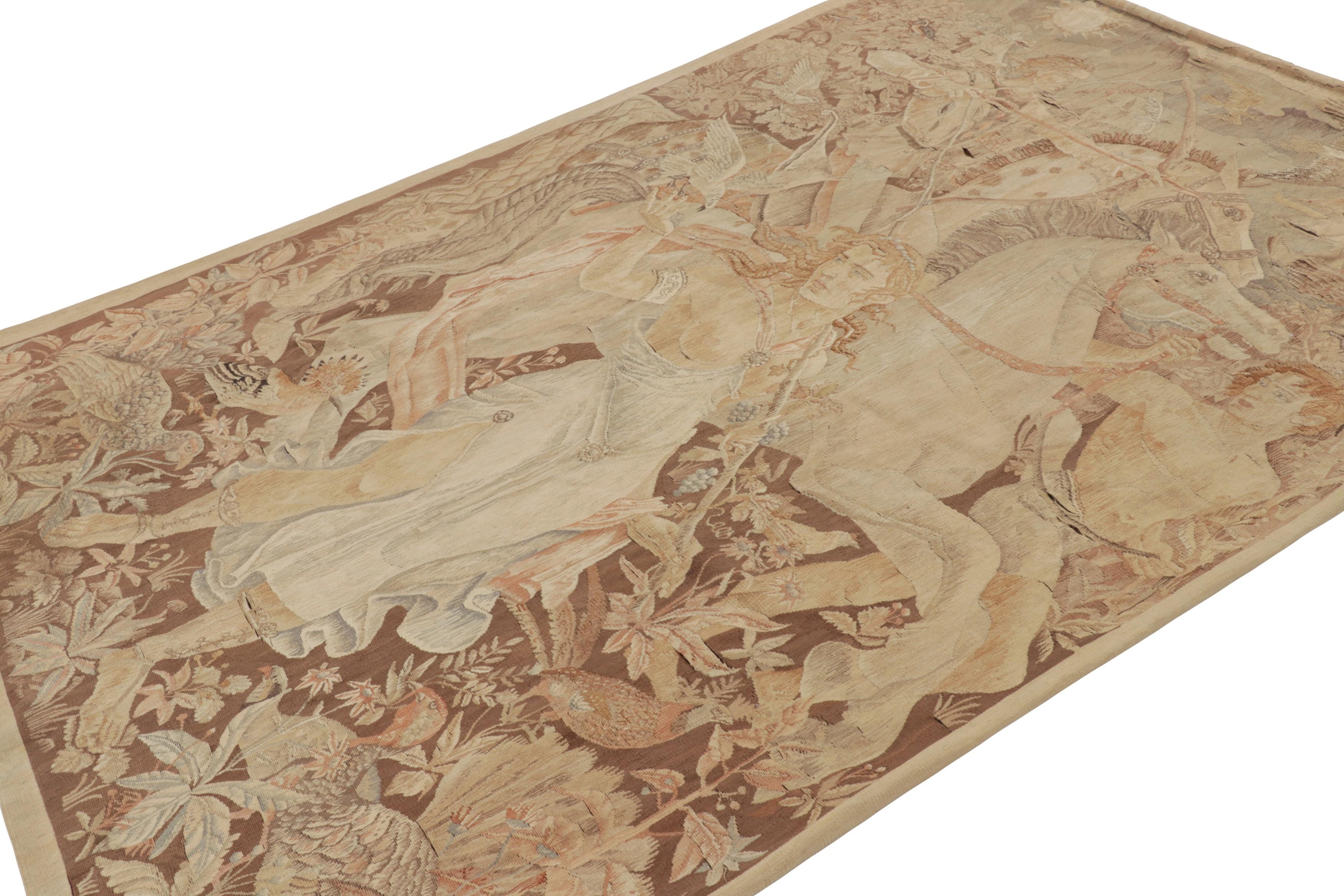 Hand-Knotted Antique Karl Gries Tapestry in Beige with Pictorial Hunting Scene - Rug & Kilim For Sale