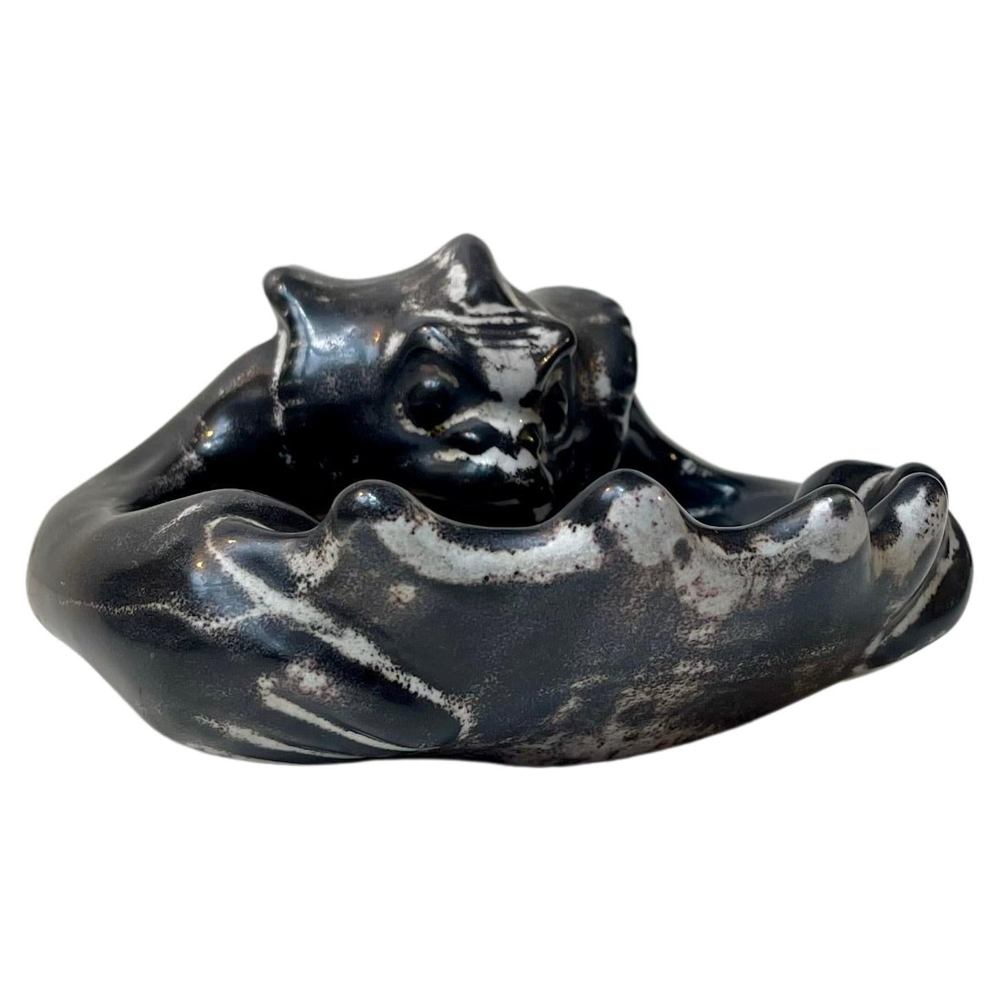 Antique Karl Hansen Reistrup Demon Dish in Ash Glaze for Herman A. Kähler, 1890s