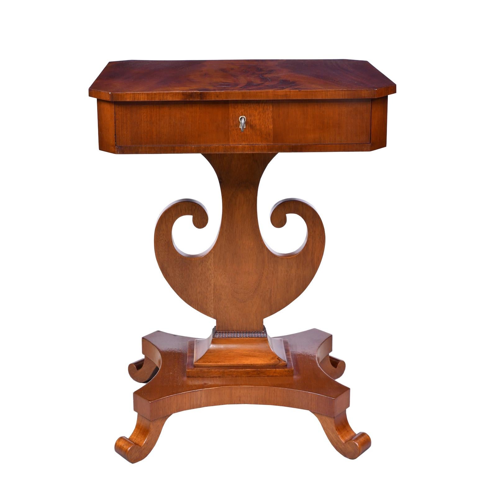 Polished Antique Karl Johan/ Biedermeier Side Table in Mahogany with Lyre Base, Sweden For Sale