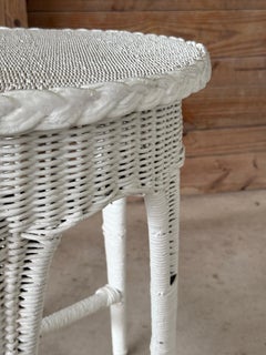 Antique Karpen Fiber Rush Wicker Demi Lune Table