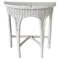 Antiker Karpen Fiber Rush Wicker Demi Lune Tisch