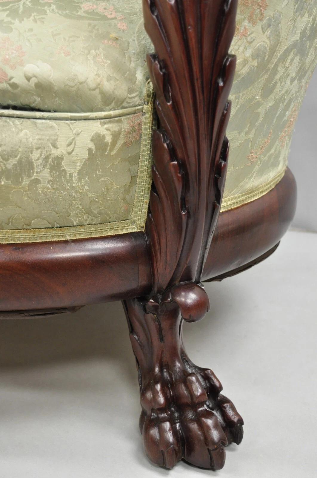 Acajou Antique Karpen Victorian Rococo Figural Maiden Carved Mahogany Parlor Club Chair en vente