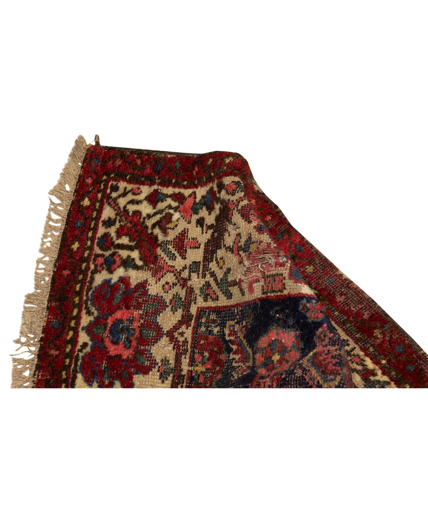 Hand-Woven Antique Persian Fine Traditional Handwoven Luxury Wool Navy / Ivory Runner For Sale