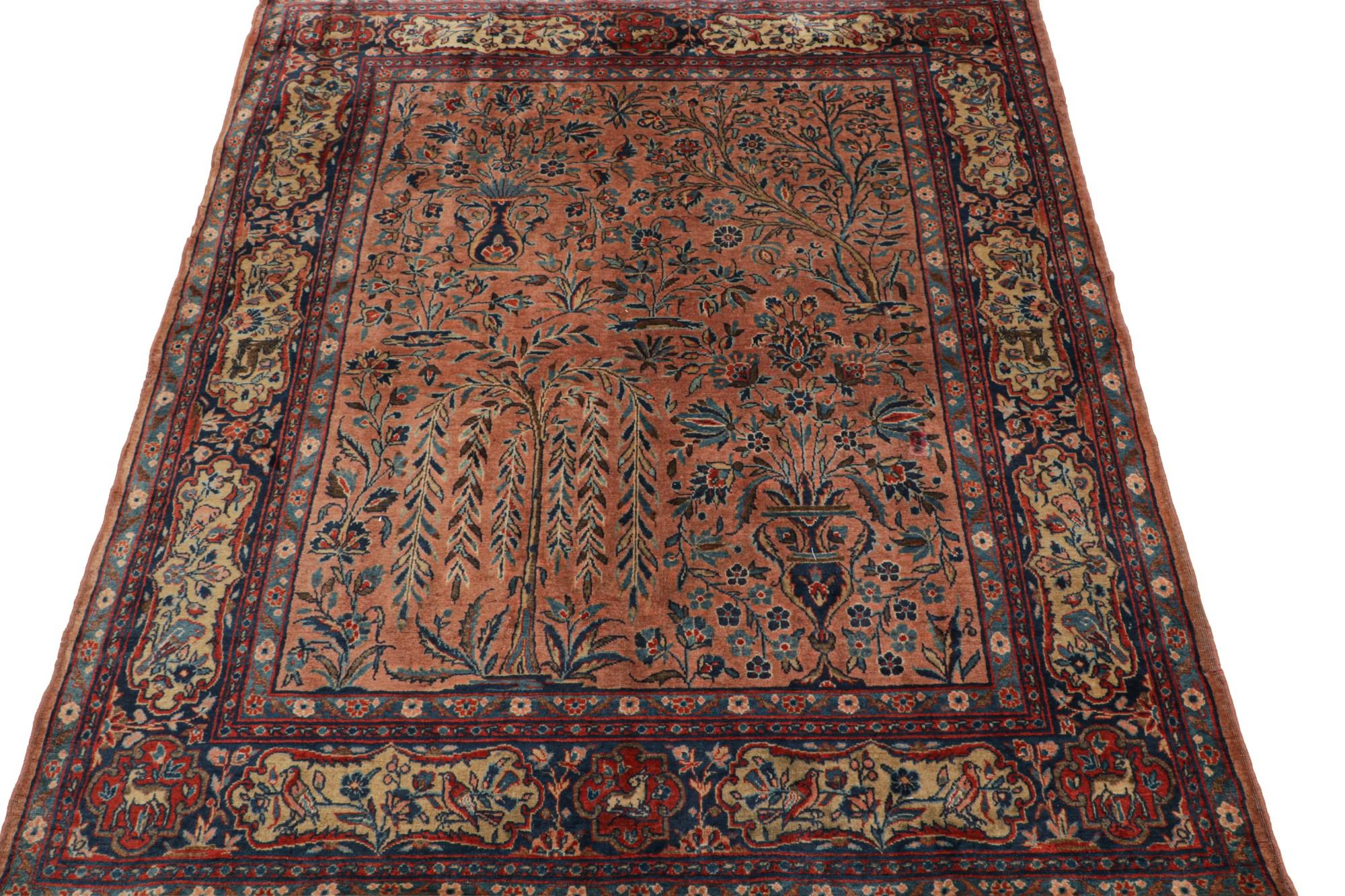 Hand-Knotted Antique Persian Kashan rug with Pictorial and Floral Patterns, from Rug & Kilim  For Sale