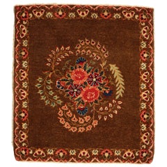 Tapis persan ancien en laine Kashan Brown l avec médaillon à fleurs