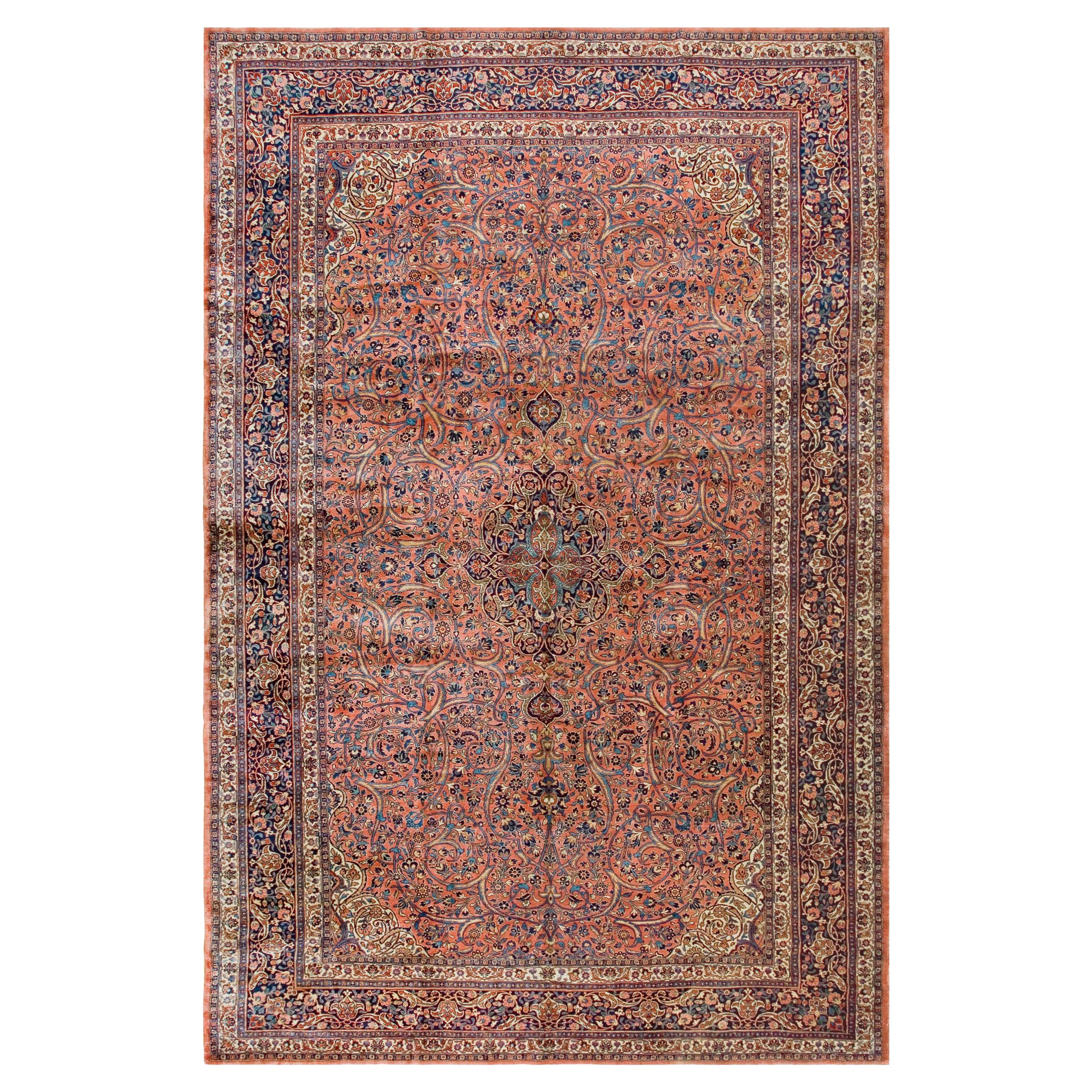 Alfombra antigua Kashan, Dabir 9' 11" x 15' 4" en venta