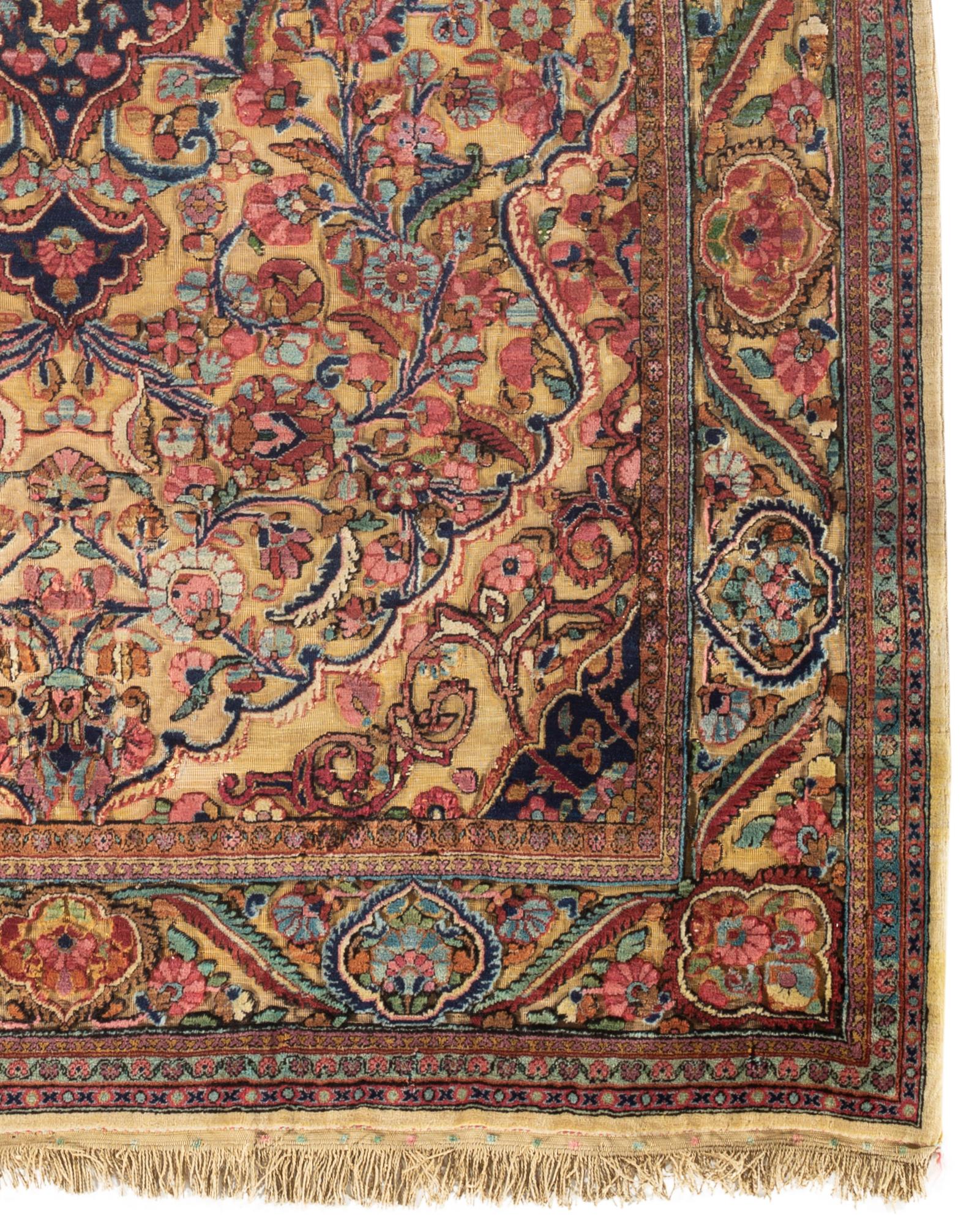 Persian Antique Kashan Embossed Rug, circa 1900 For Sale