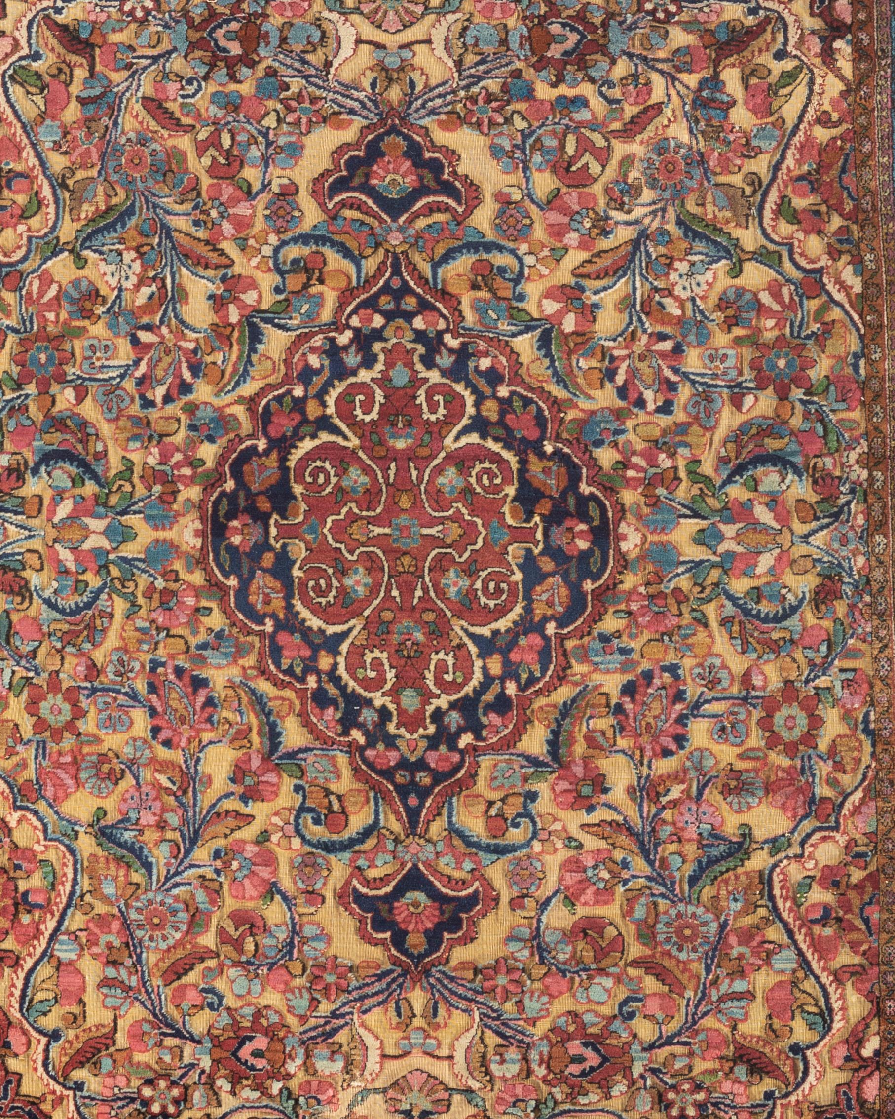 Hand-Woven Antique Kashan Embossed Rug, circa 1900 For Sale