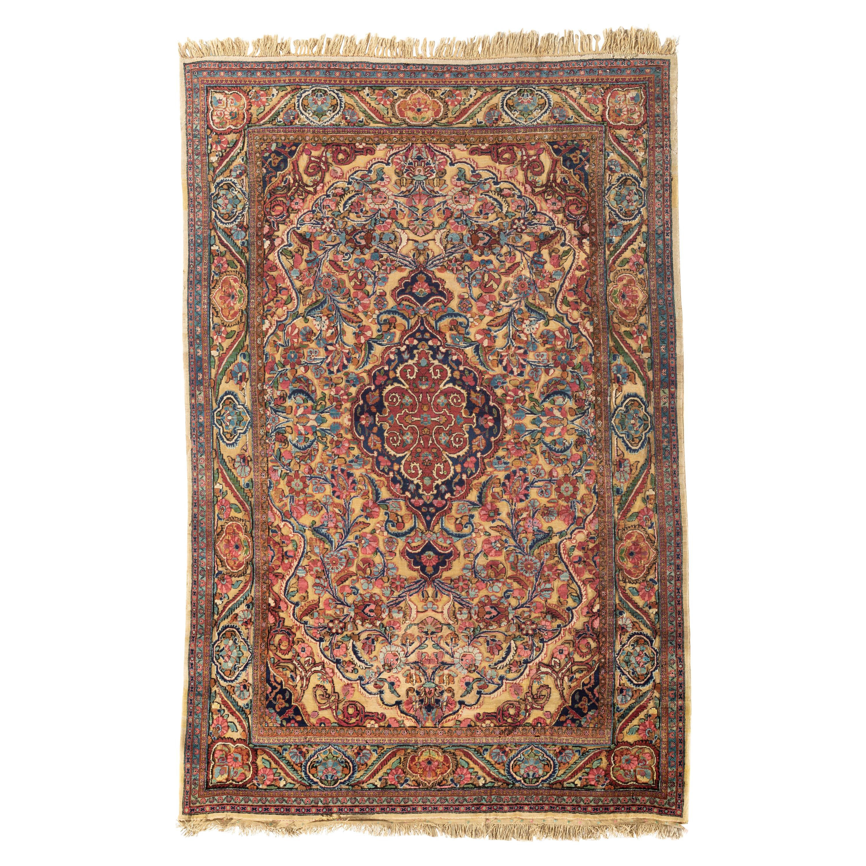 Antique Kashan Embossed Rug, circa 1900