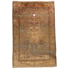 Antique Kashan Golden-Beige and Red Silk Persian Rug