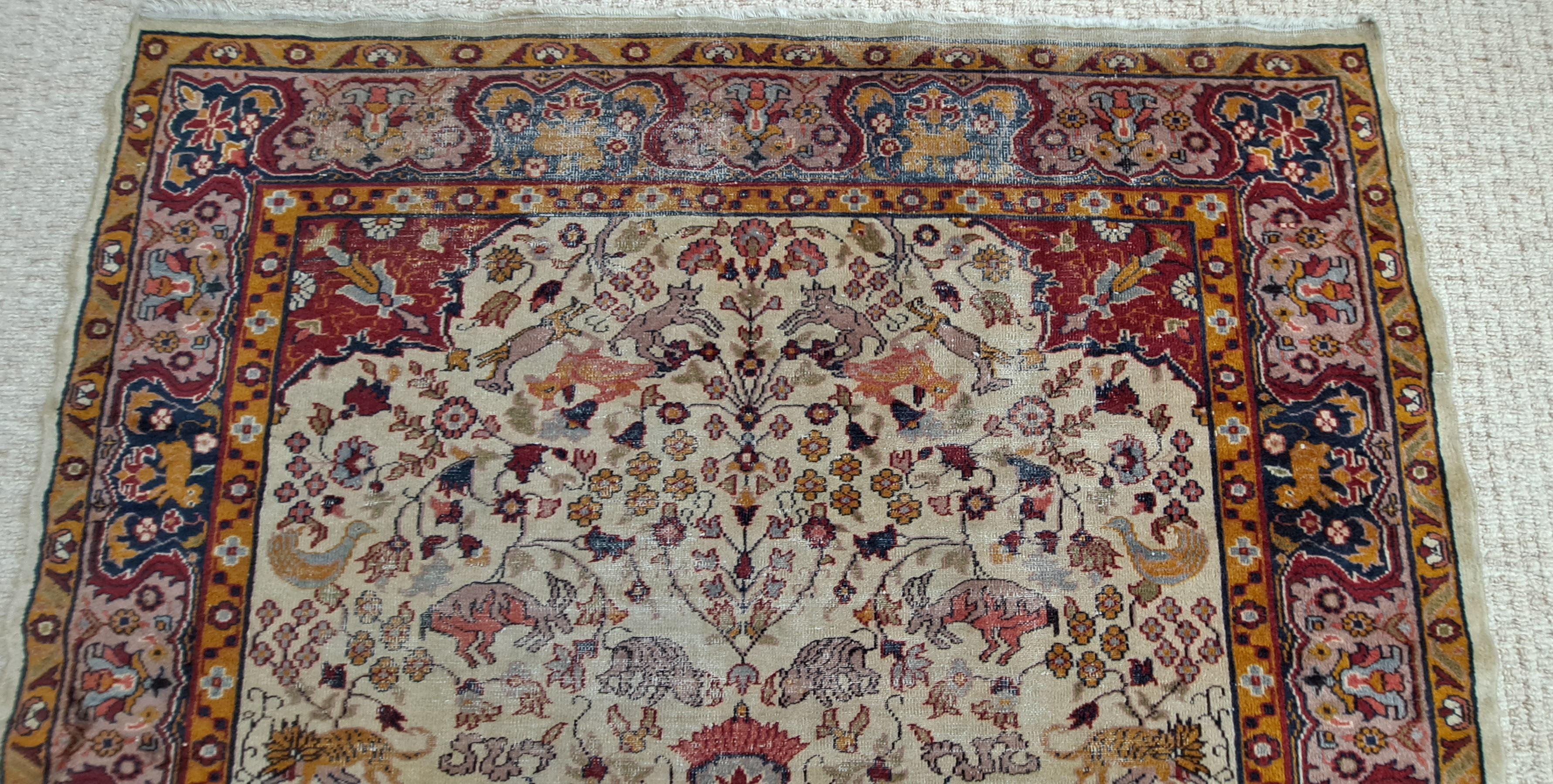 19th Century Antique Kashan Handwoven Silk Rug   For Sale