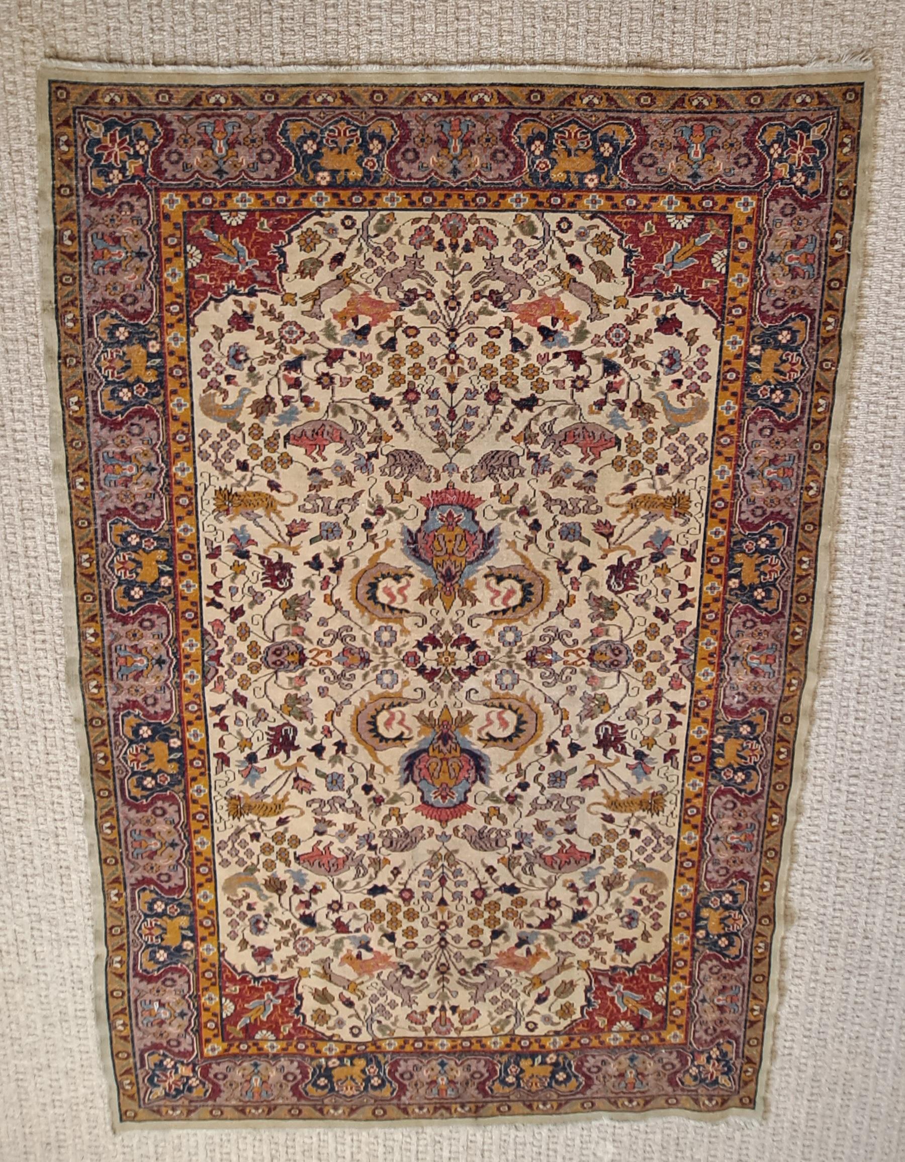 Antique Kashan Handwoven Silk Rug   For Sale 3