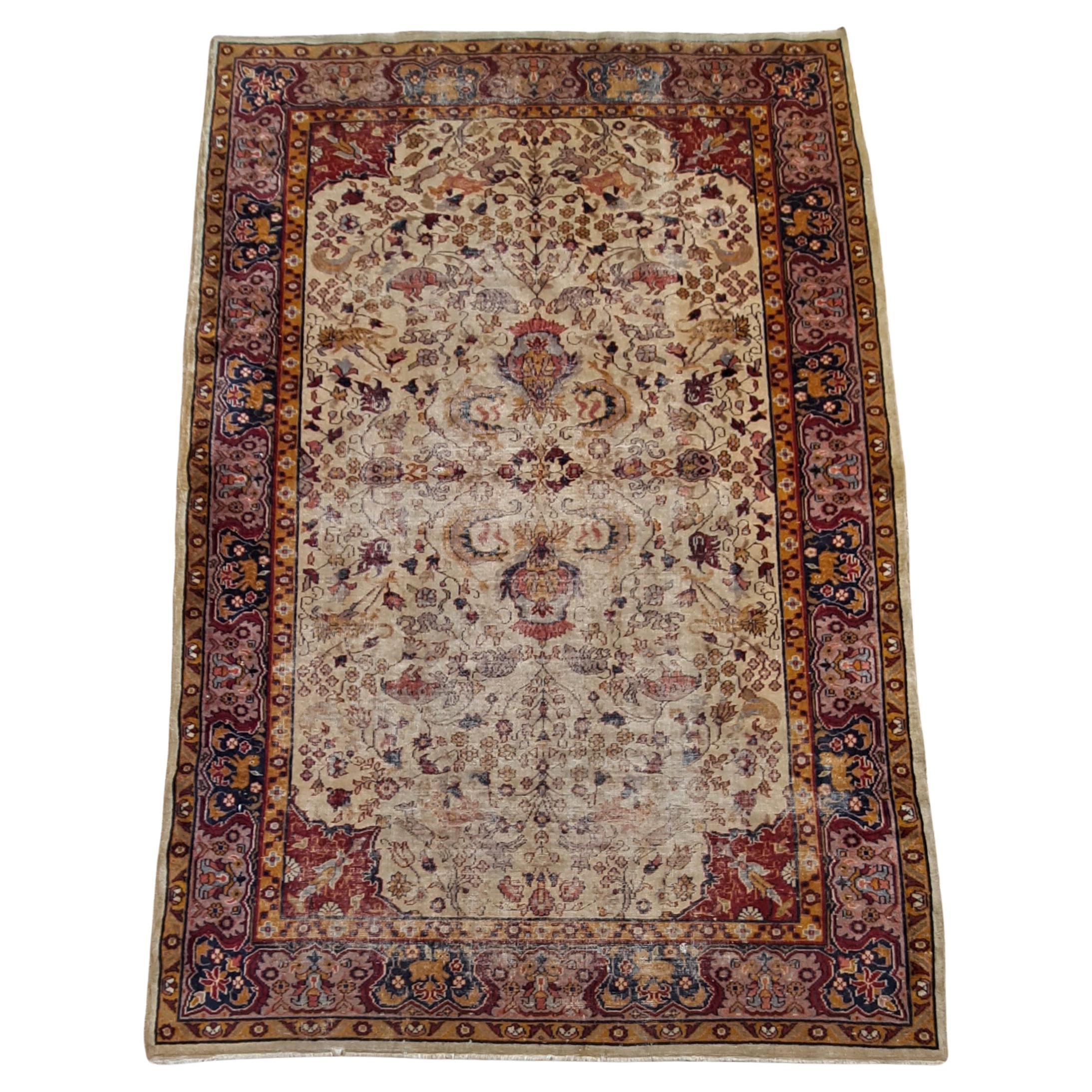 Antique Kashan Handwoven Silk Rug  