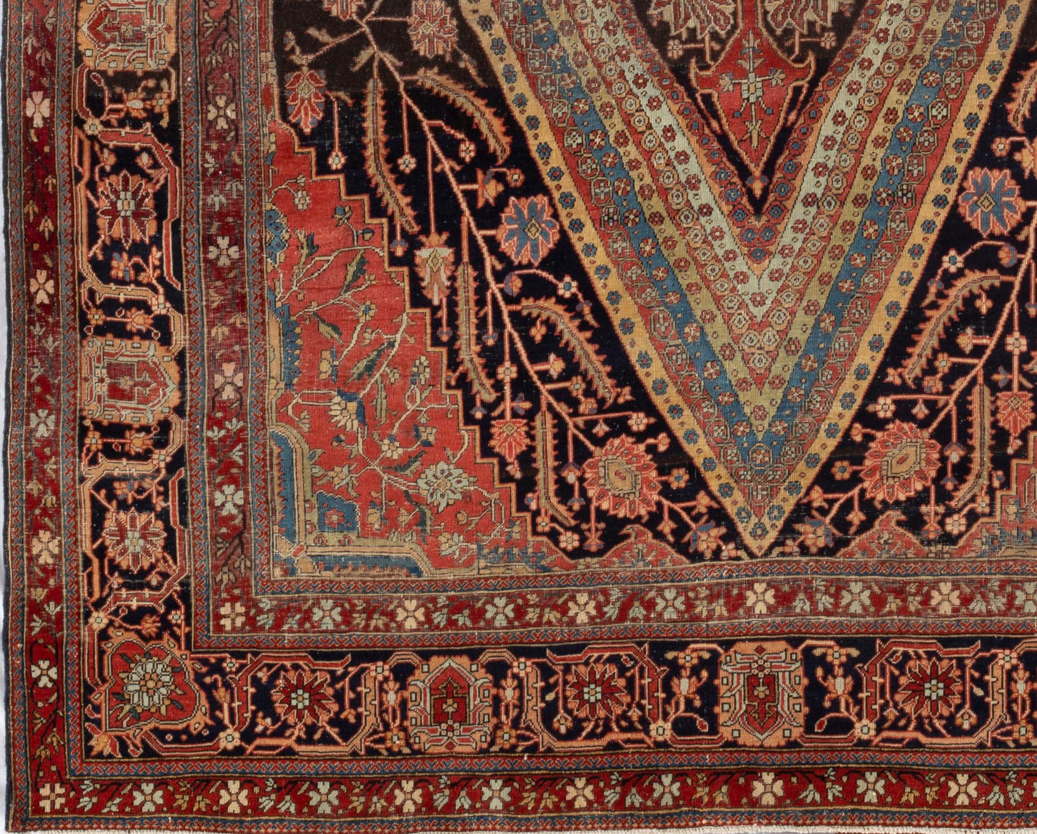 Antique Kashan Mohtashem Multi, circa 1880. Mohtashem signifies the name of the master weaver whose works belong at the top of the highest category of rugs. In the later 19th century carpet weaving was revived by Hajji Mollah Hasan Mohtashem,