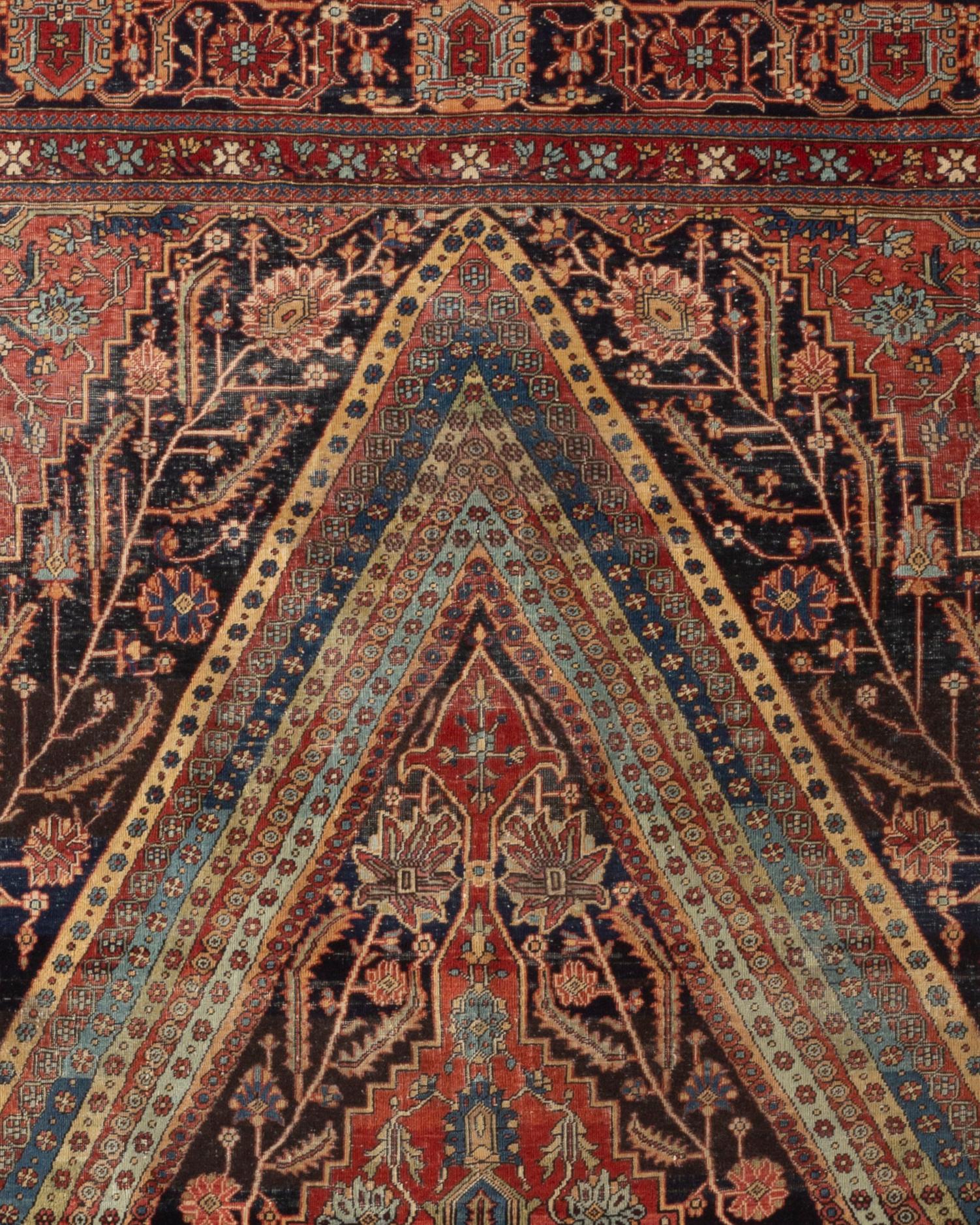 Persian Traditional Handwoven Luxury Antique Kashan Mohtashem Multi, circa 1880 Area Rug For Sale